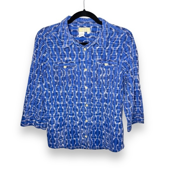 The Territory Ahead Tops - The Territory Ahead Blue Stripe Blouse - Size Large - 3/4 Sleeves